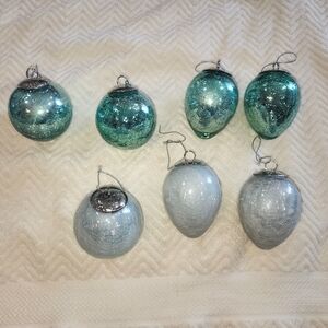 Kugel Crackle Glass Ornaments Set 7 Round 3 Egg Shape 4 Christmas Vintage